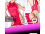 SM143VELVETエナメルチャイナ風スリットワンピース＆Tバックショーツ/ローズ/XXL（PFT169）